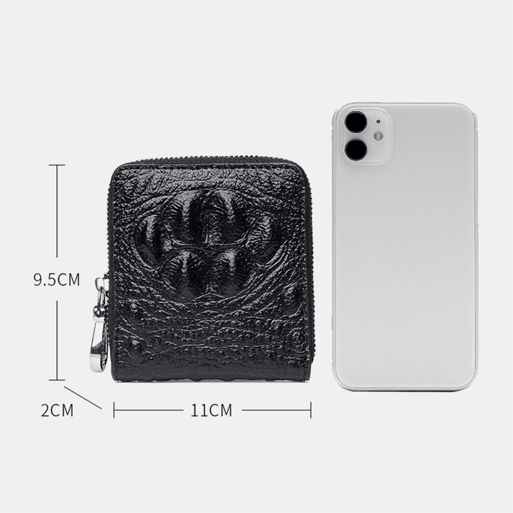 Men Cowhide Bifold Short Alligator Print Wallet RRFID Anti-Magnetic 6 Card Slot Card Holder Money Clip Driver'S License Wallet - MRSLM