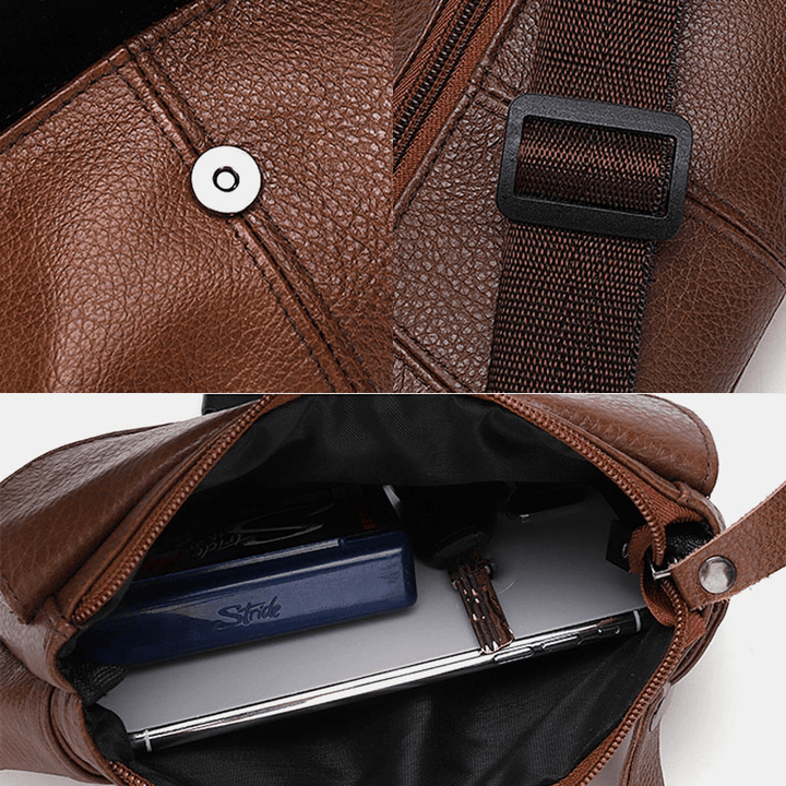 Men Genuine Leather Multi-Pocket Anti-Theft Multifunctional Crossbody Bag Chest Bag Sling Bag - MRSLM