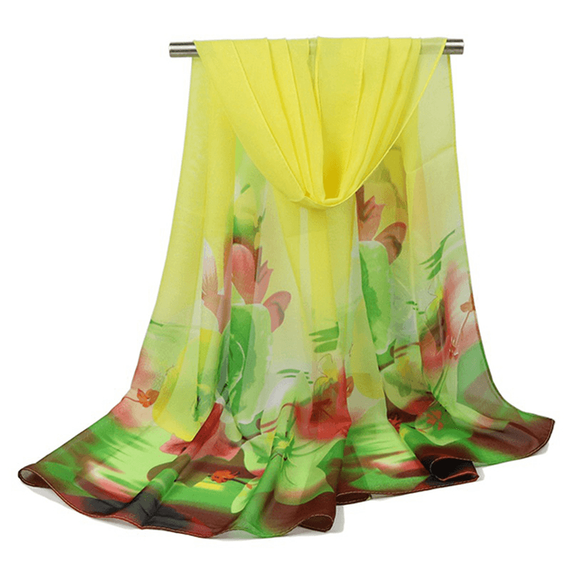 Women Summer Thin Chiffon Scarf Travel Rose Flowers Breathable Shawl - MRSLM