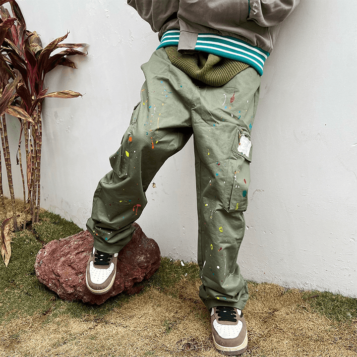 High Street Cargo Pants Men'S Functional Wind Loose Wide Leg Pants Multi-Pocket - MRSLM