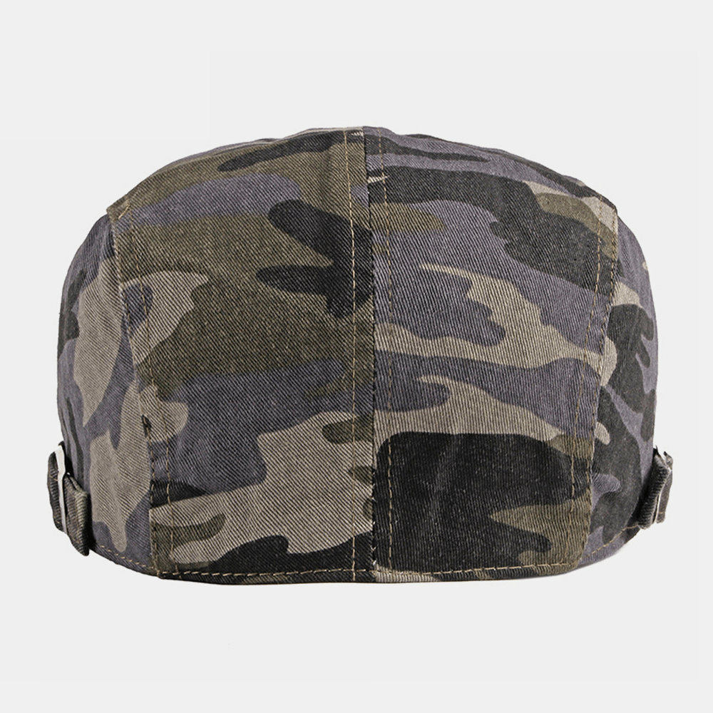 Men Cotton Camouflage Sweat-Absorbent Washable Outdoor Casual Sunshade Forward Hat Beret Hat Flat Hat - MRSLM