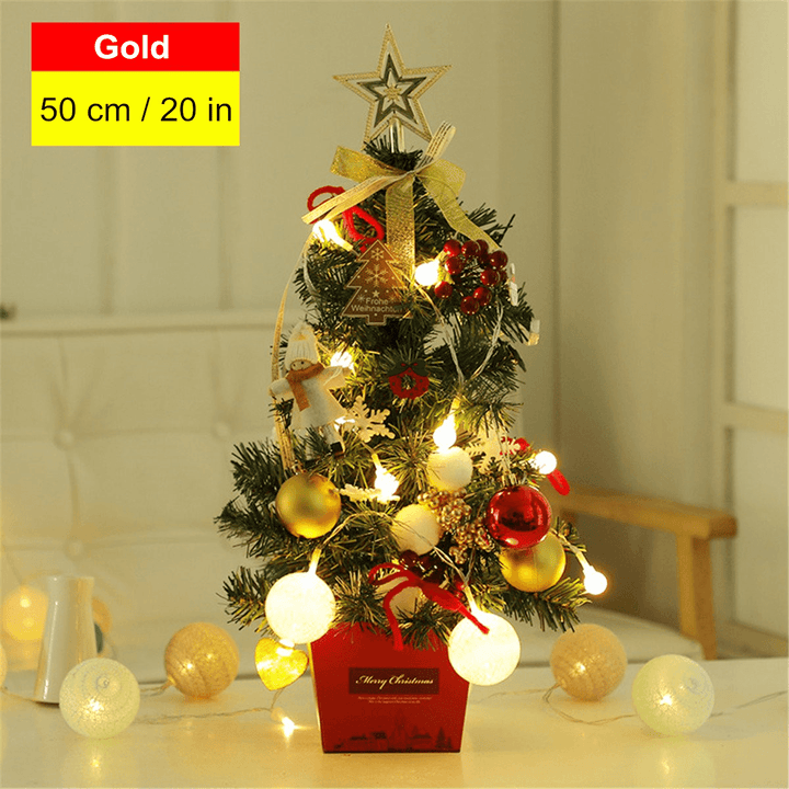 Mini Christmas Tree Desktop with Lights 50CM Golden and Red Christmas Tree Set - MRSLM