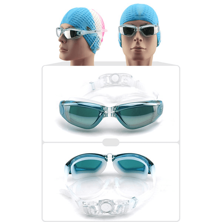 Swimming Goggles with Earplug Waterproof anti Fog Mirrored Large Frame HD Goggles for Men Women - MRSLM