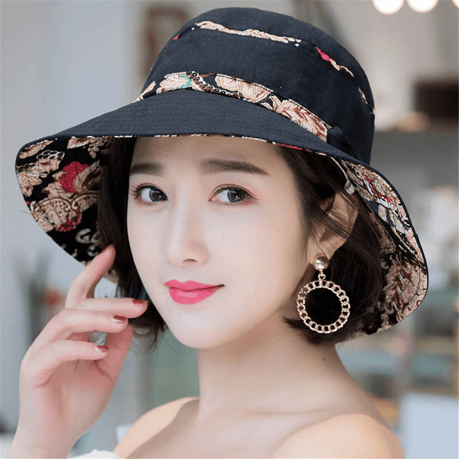 Women Summer Cotton Foldable Sunshade Bucket Hat - MRSLM