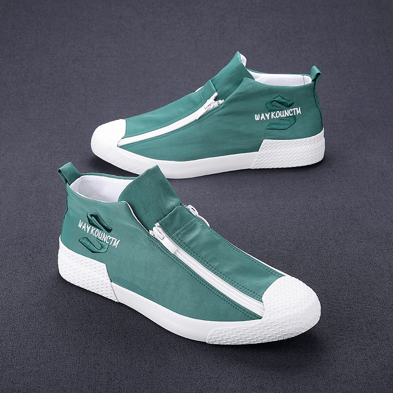 Men Rubber Cap Toe Front Zipper Comfy Breathable Canvas High Top Ankle Casual Sneakers - MRSLM