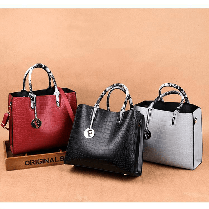 Women Fashion Elengant Large Capacity Handbag Shoulder Bag Crocodile Pattern Toe - MRSLM