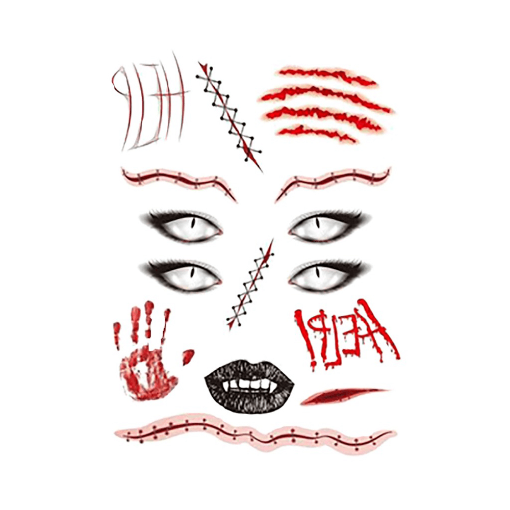 Halloween Tattoo Stickers Scary Halloween Temporary Face Tattoos Terror Wall Sticker Halloween Festival Descoration - MRSLM