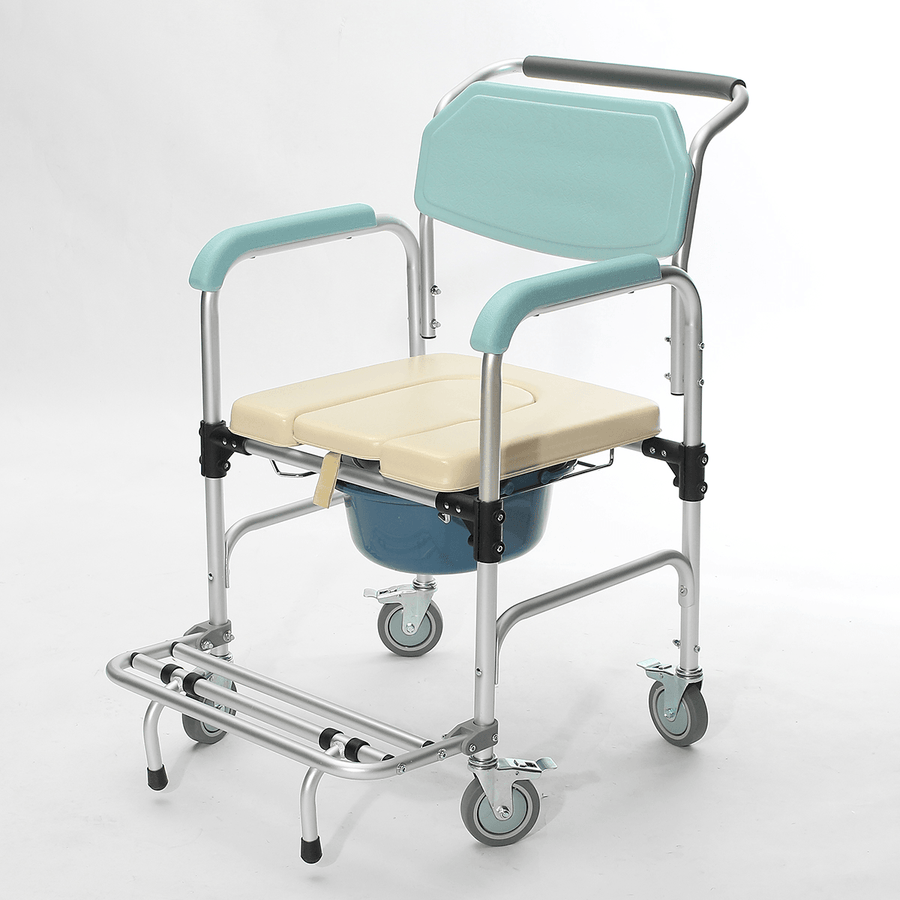 3-In-1 Commode Wheelchair Bedside Toilet & Shower Seat Bathroom Rolling Chair Elder Folding Chair - MRSLM