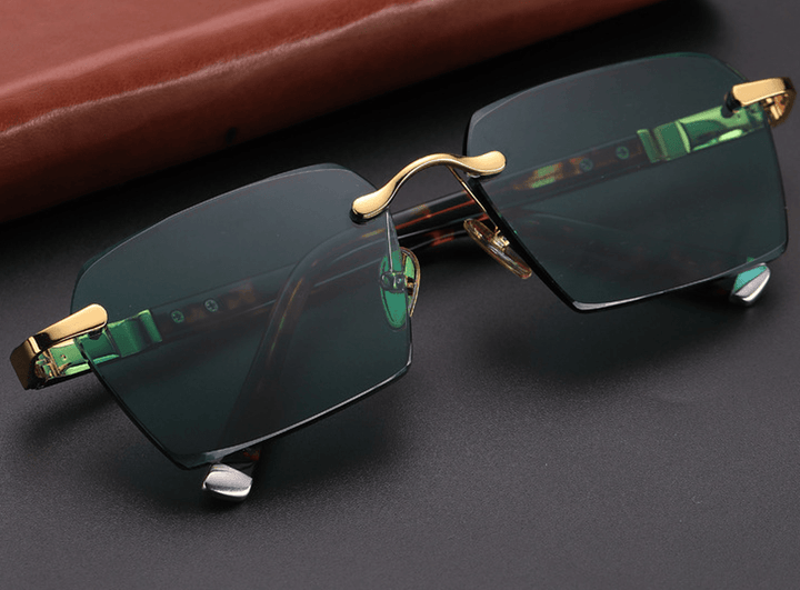 Glass Rimless Sunglasses Women Men Vintage Crystal Stone Lens Sun - MRSLM