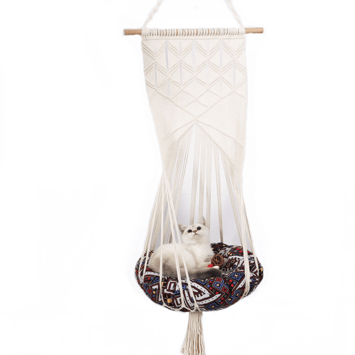 Bohemian Cat Bed Swing Handmade Hammock Handwoven Pet Cats Dog Hanging Tassel Sleep Chair Seat Universal - MRSLM