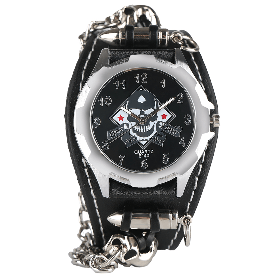 Vintage Square Dial Men Watch Hollow Skull Leather Quartz Watch - MRSLM