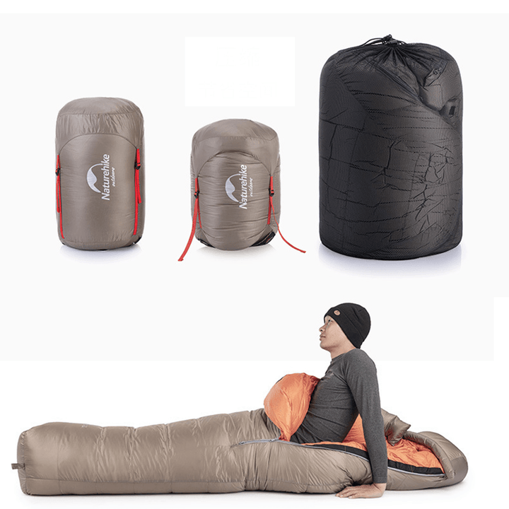 Naturehike 20D 380T Nylon Folding Camping Sleeping Bag Outdoor Adult Single Goose down Sleeping Bag Waterproof Mummy Sleeping Sack - MRSLM