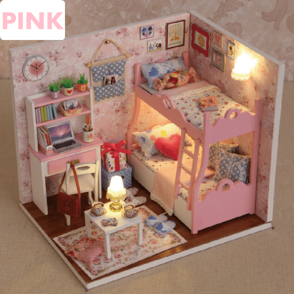 Creative Room DIY Handmade Assembly Doll House Miniature Furniture Kit with LED Light Dust Proof Cover Toy for Kids Birthday Gift Home Decoration Collection - MRSLM