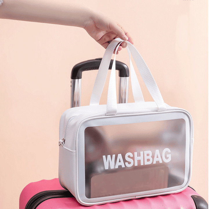 PU+PVC Make up Bag Vanity Case Cosmetic Nail Art Toiletry Bags Transparent Wash Bag Handbag Outdoor Travel - MRSLM