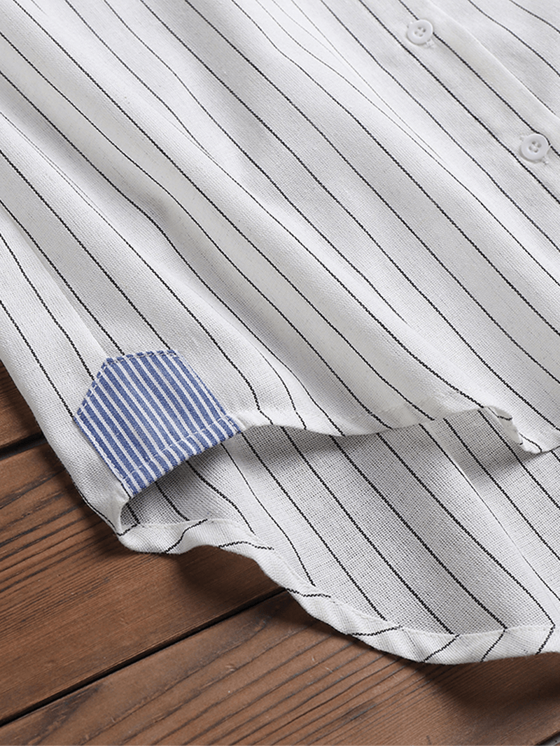 Women Cotton Stripe Print Patchwork Simple Daily Casual Shirts - MRSLM