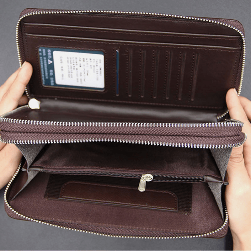 Men Faux Leather Large Capacity Business 5.8 Inch Phone Clutch Wallet Multi-Slot Card Holder Wallet - MRSLM