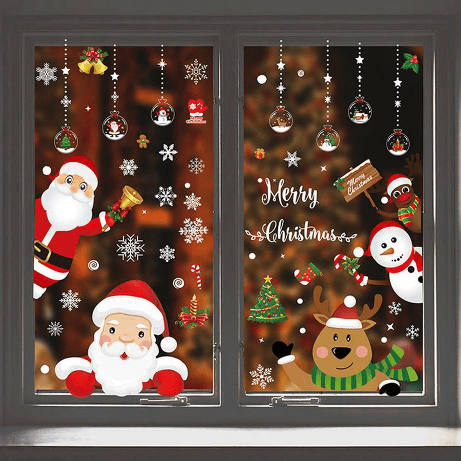 2020 Christmas PVC Static Sticker Santa Elk Window Removable Stickers Wall Decals New Year Party Glass Decor - MRSLM