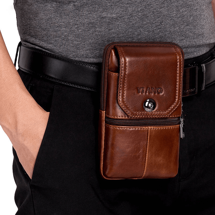 Men Genuine Leather Vintage Shoulder Bag Waist Bag Phone Bag for Business - MRSLM