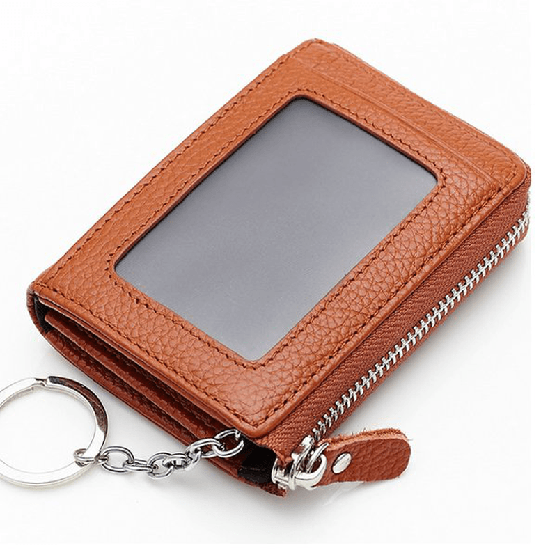 Women Men Genuine Leather Short Wallet Zipper Coin Bags Card Holder Key Bags - MRSLM