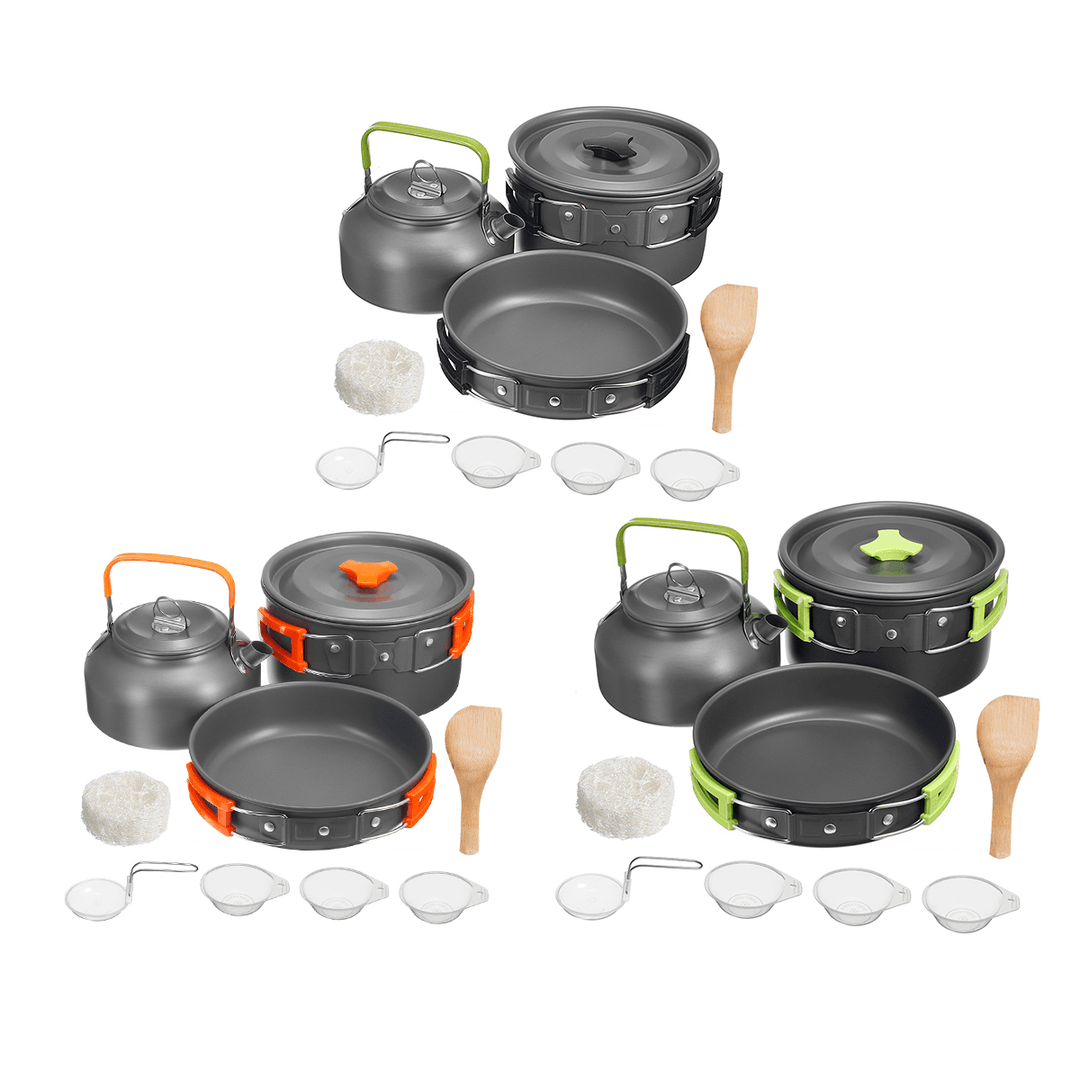 9PCS Aluminum Alloy Camping Pot Cookware Pans Kettle Set Portable Outdoor Camping Cookware - MRSLM