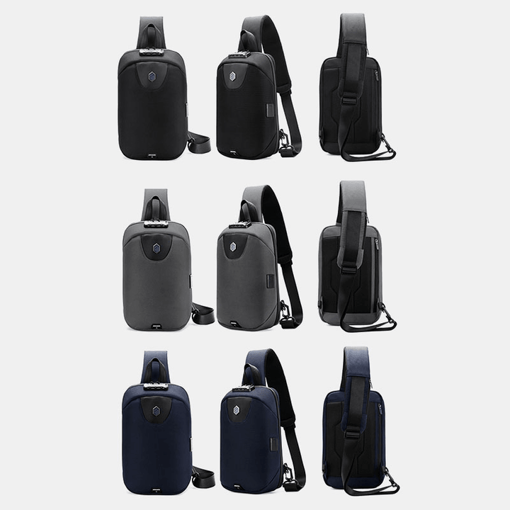 Men USB Charging Anti-Theft Code Lock Chest Bag Multi-Function Large Capacity Outdoor Travel Crossbody Bag - MRSLM