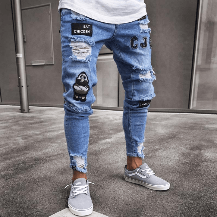 Aliexpress White High-End Denim Men'S Trousers Cross-Border Foreign Trade Hole Trend Black Slim Jeans Men - MRSLM