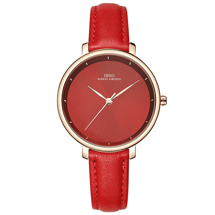 IBSO 6606 Simple Design Ladies Wrist Watch Business Style Leather Band Quartz Watch - MRSLM