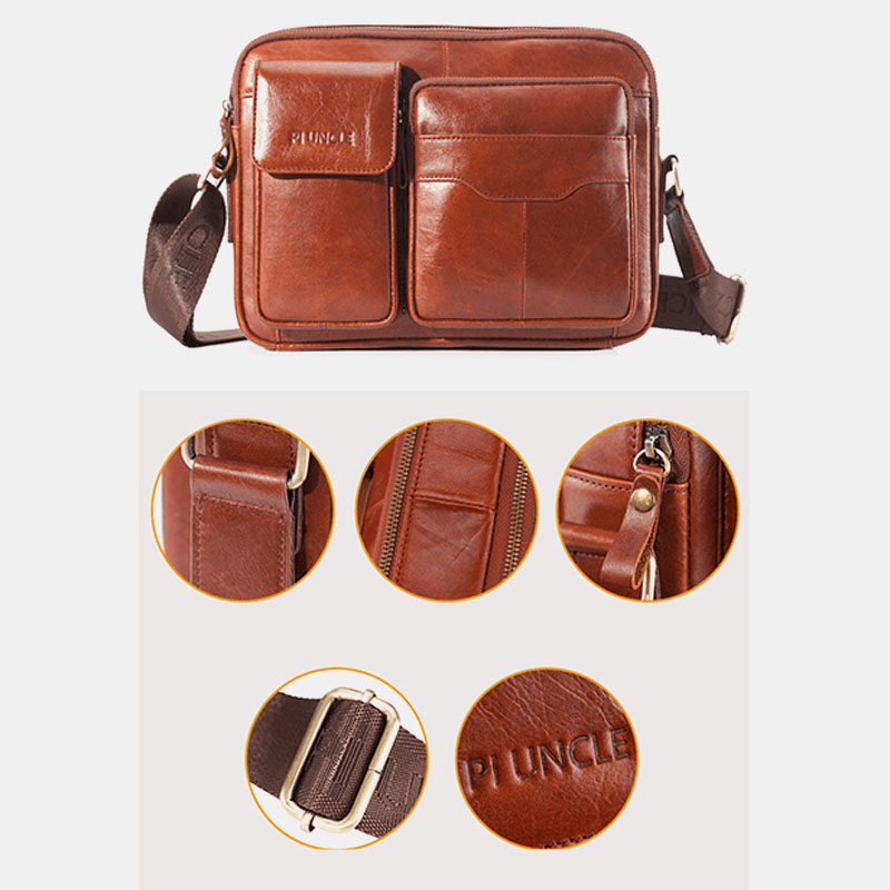 Men Genuine Leather Large Capacity Crossbody Bag Business Bag for Outdoor Business - MRSLM