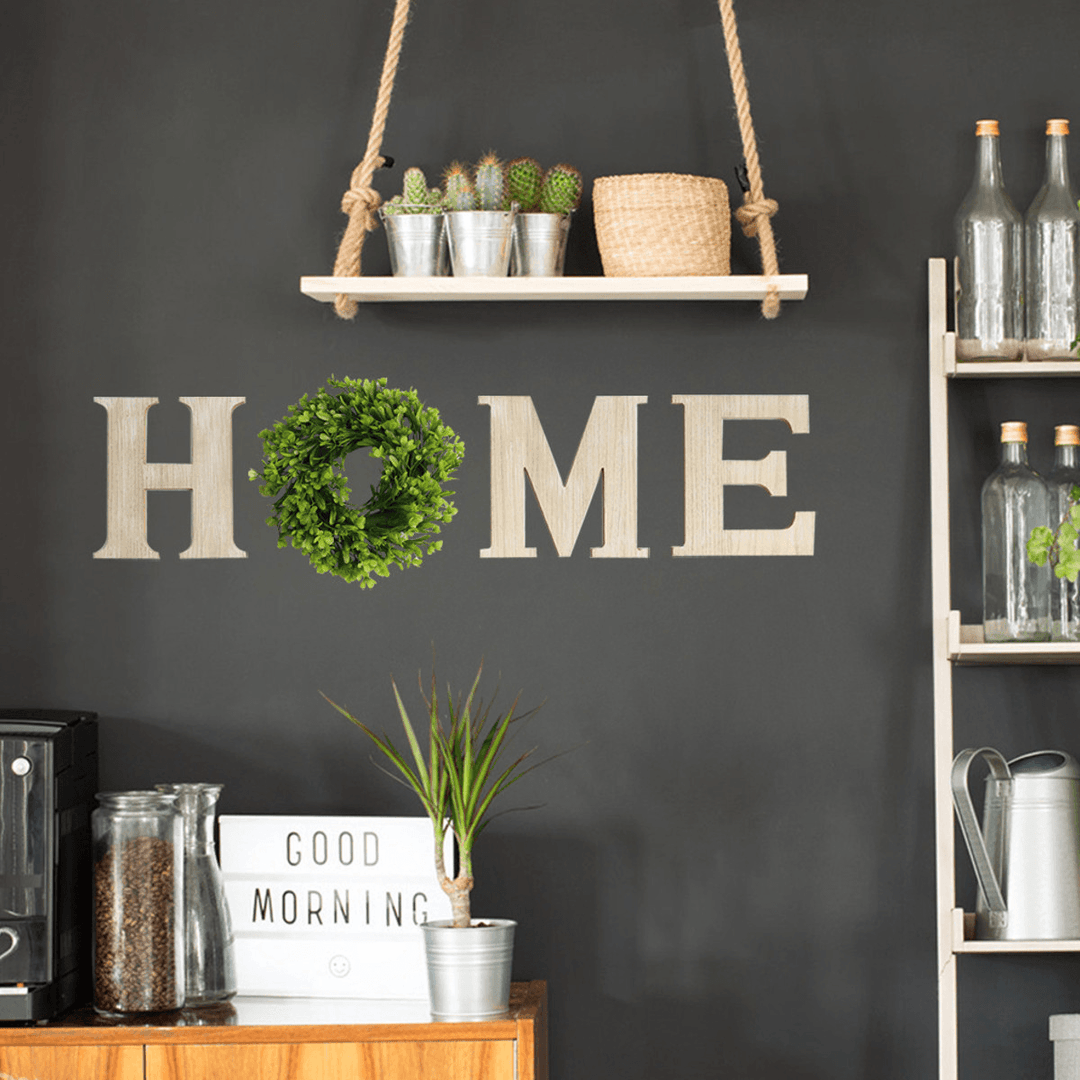 Wooden Home Letters Wall Hanging Home Sign with Artificial Eucalyptus Decoration for Living Room House - MRSLM