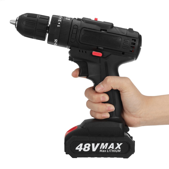 48V Cordless Electric Drill Screwdriver Rechargeable Impact Drill W/ 1/2Pcs Battery - MRSLM