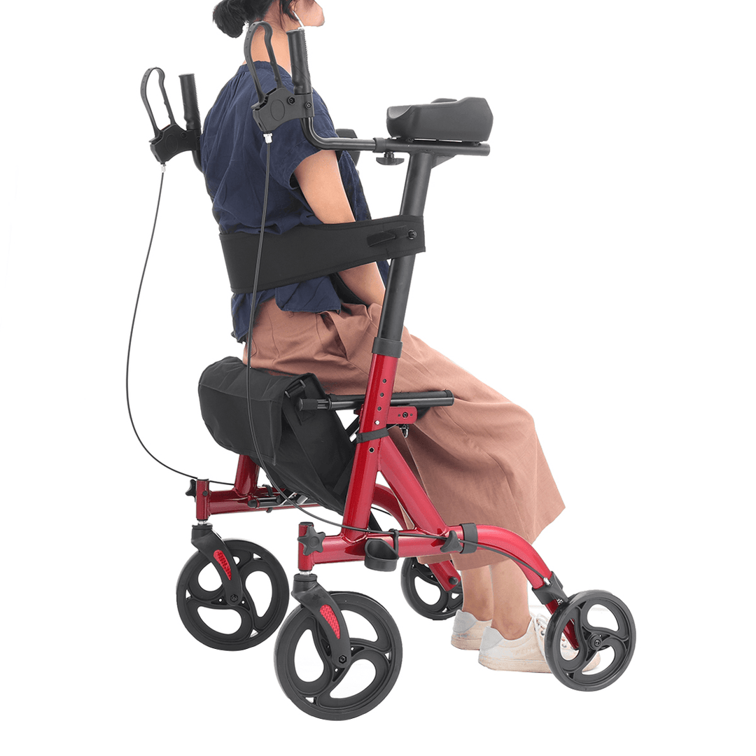 4 Wheel Seat Rolling Walker Chair Rollator Foldable Adjustable Elderly Aid Backrest - MRSLM