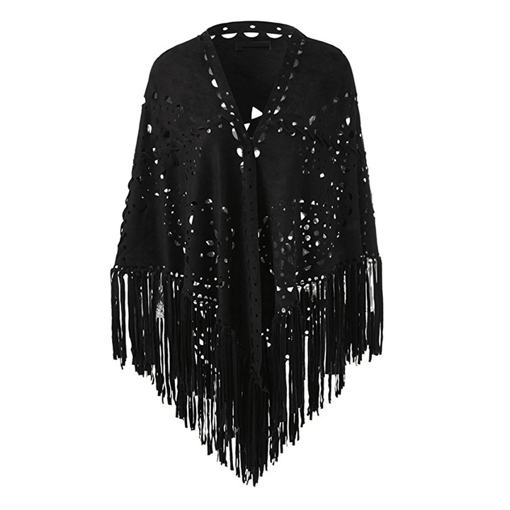 Stretch Suede Fringed Shawl Cape All-Match - MRSLM