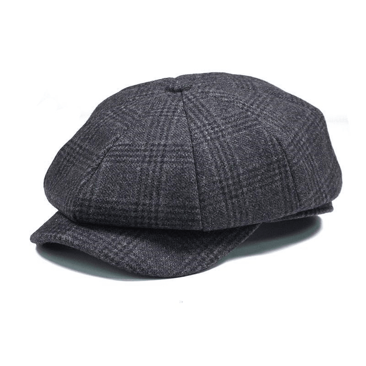 Men Vintage Wool Gird Painter Beret Hat Winter Warm Gentleman Octagonal Newsboy Cap - MRSLM