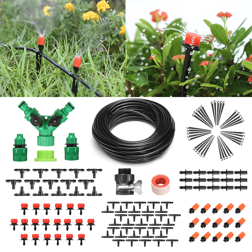 157Pcs Micro Drip Irrigation System Plant Self Watering Garden 40M Hose Kit - MRSLM