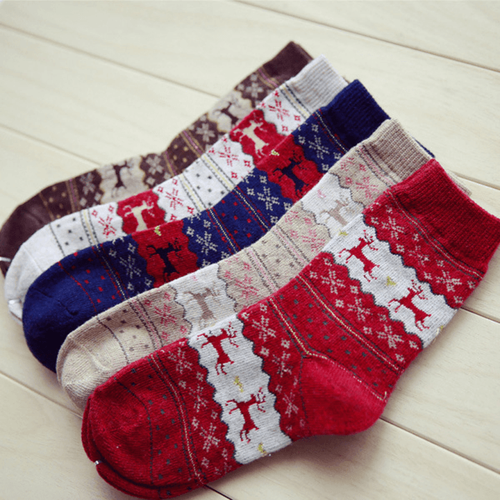 Women Thickened Wool Socks Deer Pattern Christmas Stockings - MRSLM