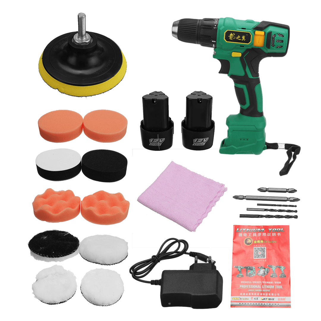 800W 4" Electric Car Polisher Machine Kit Buffer Sander Wax Sponge Polishing Pad W/ 1/2Pcs Battery - MRSLM