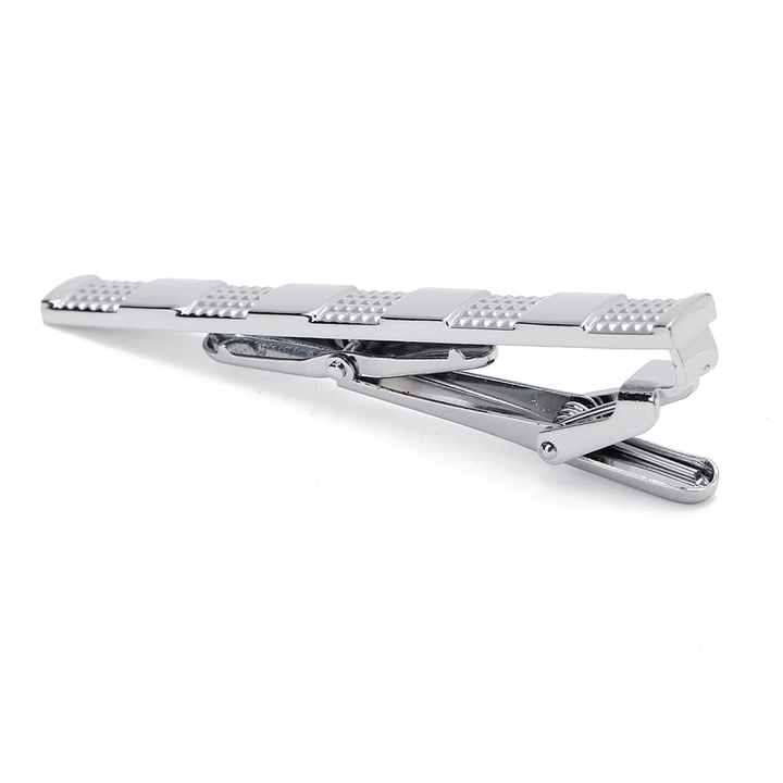 Unisex Silver Grid Cufflinks Business High-Grade Tie Clip - MRSLM