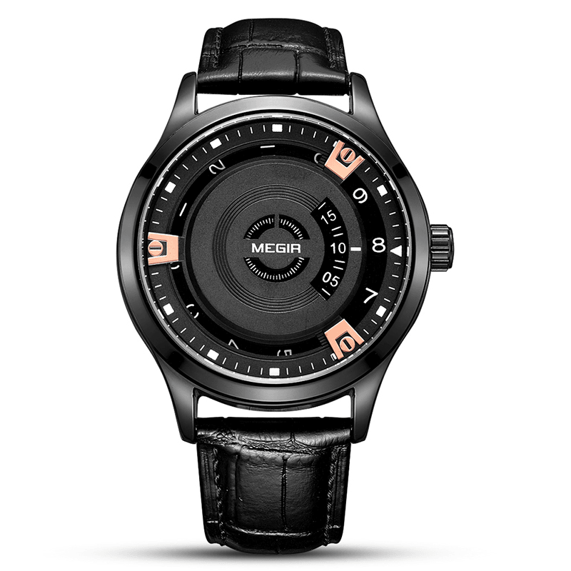 MEGIR 1067G Casual Style Calendar Men Wrist Watch Genuine Leather Band Quartz Watch - MRSLM