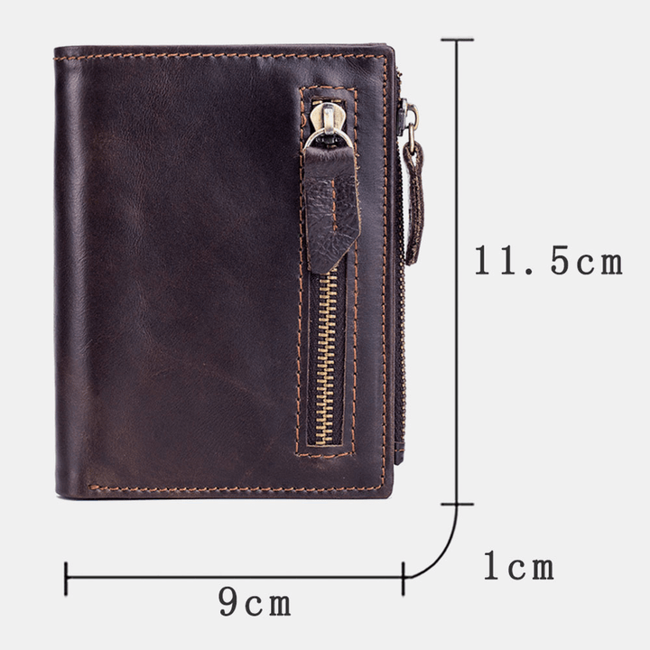 Men Bifold Leather Wallets Hasp Short Large Capacity Coin Purse Card Holder Cowhide Wallets - MRSLM