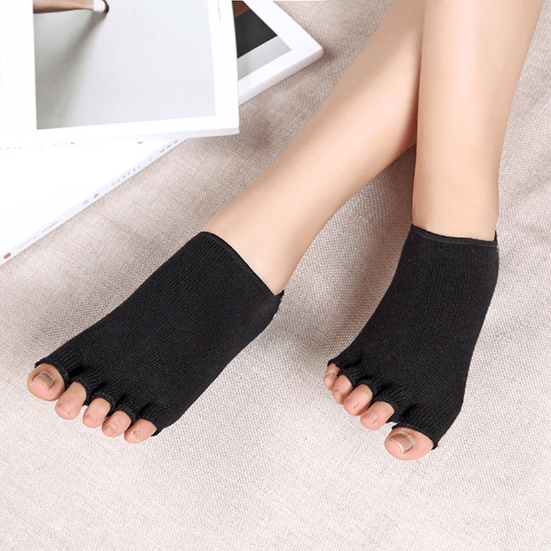 Women Exposed Five Toes Yoga Socks Non Slip Invisible Half Palm Sock Cotton - MRSLM