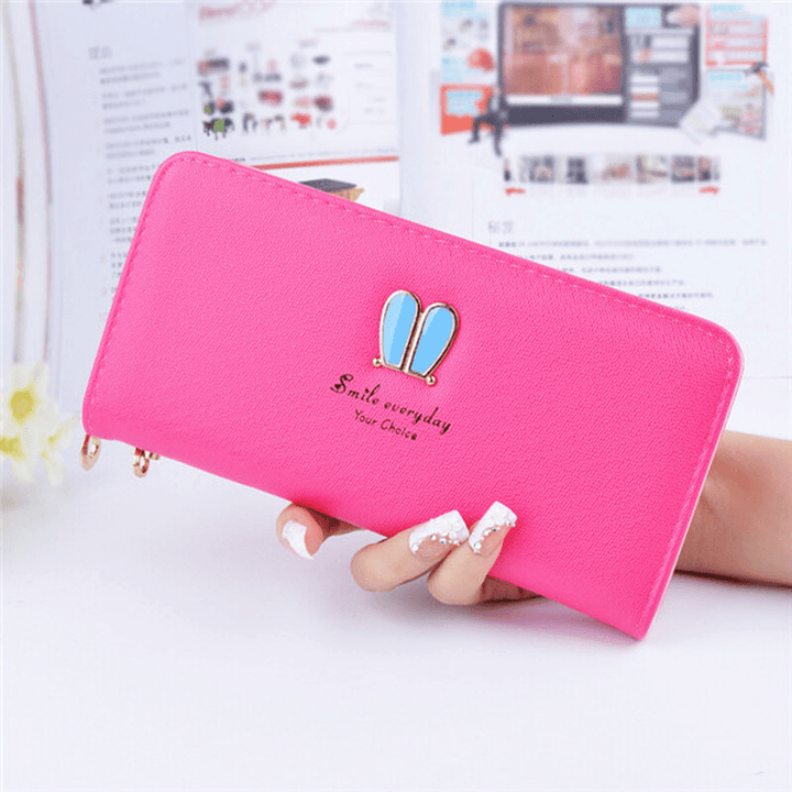 Rabbit Ear Zipper Long Wallet Girls Cute Animal Candy Color Purse Card Holder Coins Bags - MRSLM