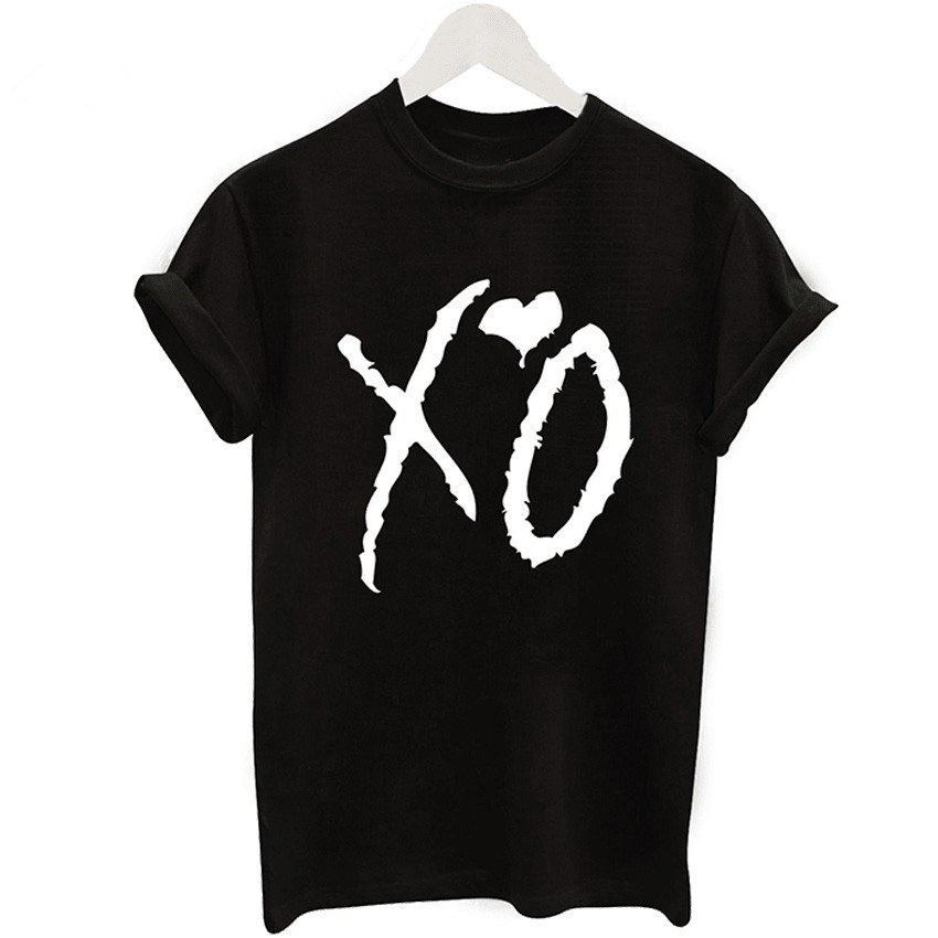 XO Letter Print Fashion Black T-Shirt Women'S round Neck Top - MRSLM