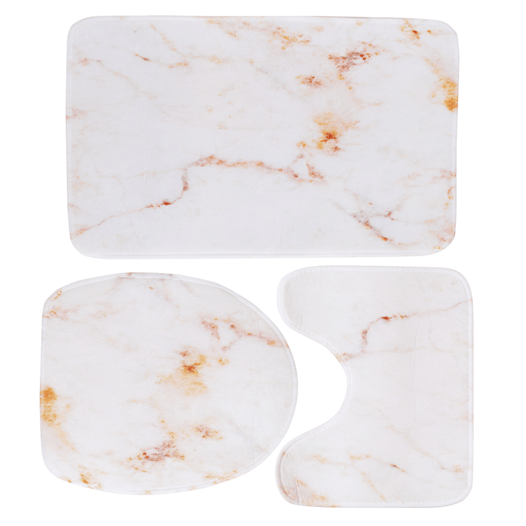 3PCS Marble Toilet Floor Door Bathroom Carpet Pedestal Rug Lid Cover Bath - MRSLM