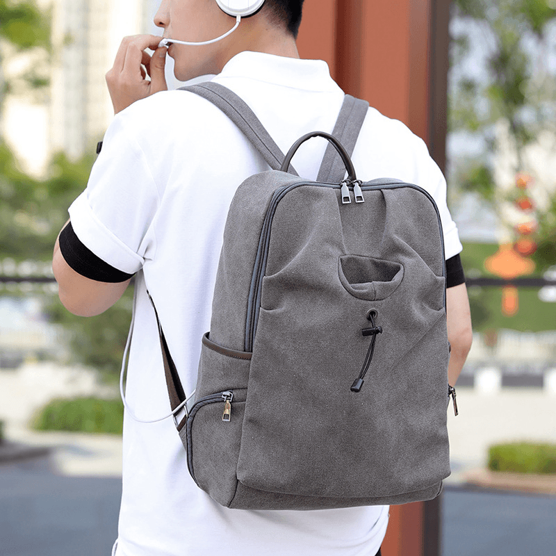 Men Canvas Fold Large Capacity Casual Travel 14 Inch Laptop Bag Travel Bag School Bag Backpack - MRSLM