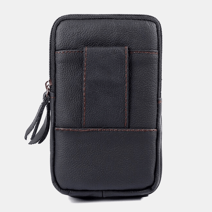 Men Genuine Leather Retro Business Waterproof 6.3 Inch Phone Bag Waist Bag with Belt Loop - MRSLM