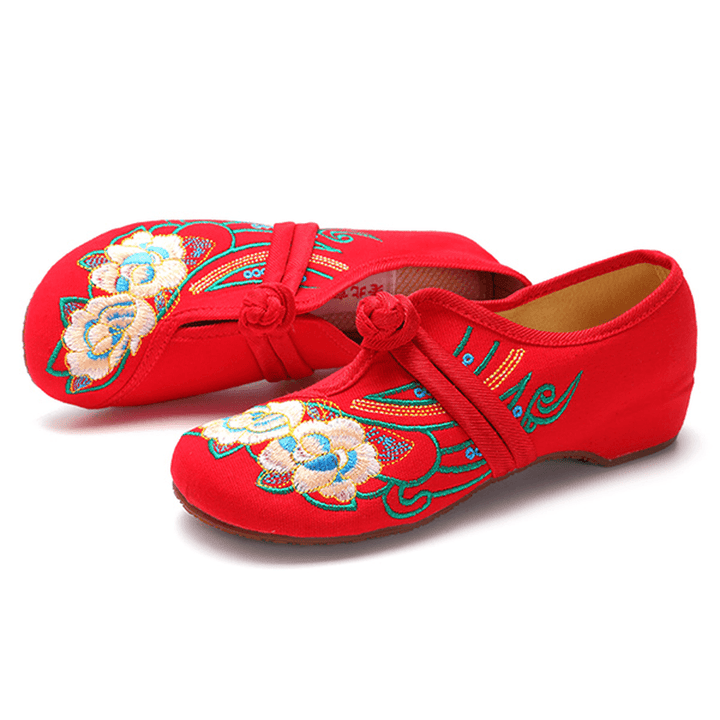 Women Lace up Cloth Chinese Embroidered Flower Flat Loafers - MRSLM