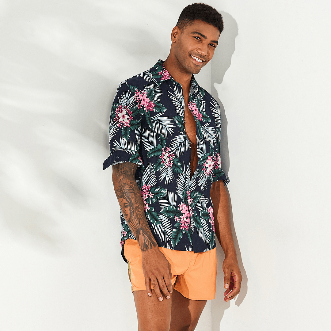 Charmkpr Men Tropical Plants Printed Hawaiian Casual Shirts - MRSLM