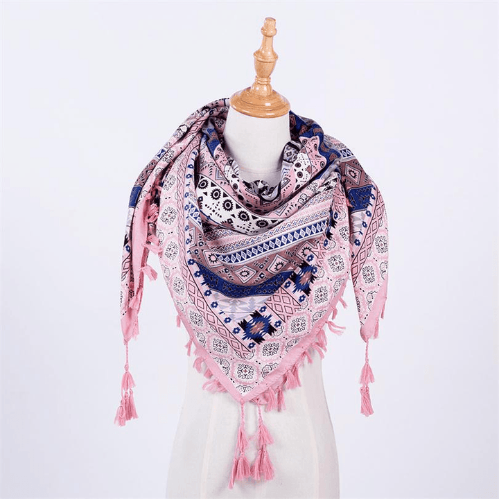 Ethnic Style Fringed Scarf Jacquard Square Scarf - MRSLM