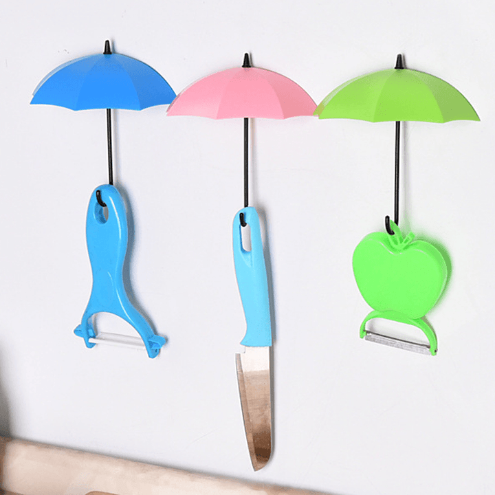 Honana 3Pcs Colorful Umbrella Shaped Creative Hanger Decorative Holder Pasties Wall Hook for Kitchen Bathroom Accessories Set - MRSLM