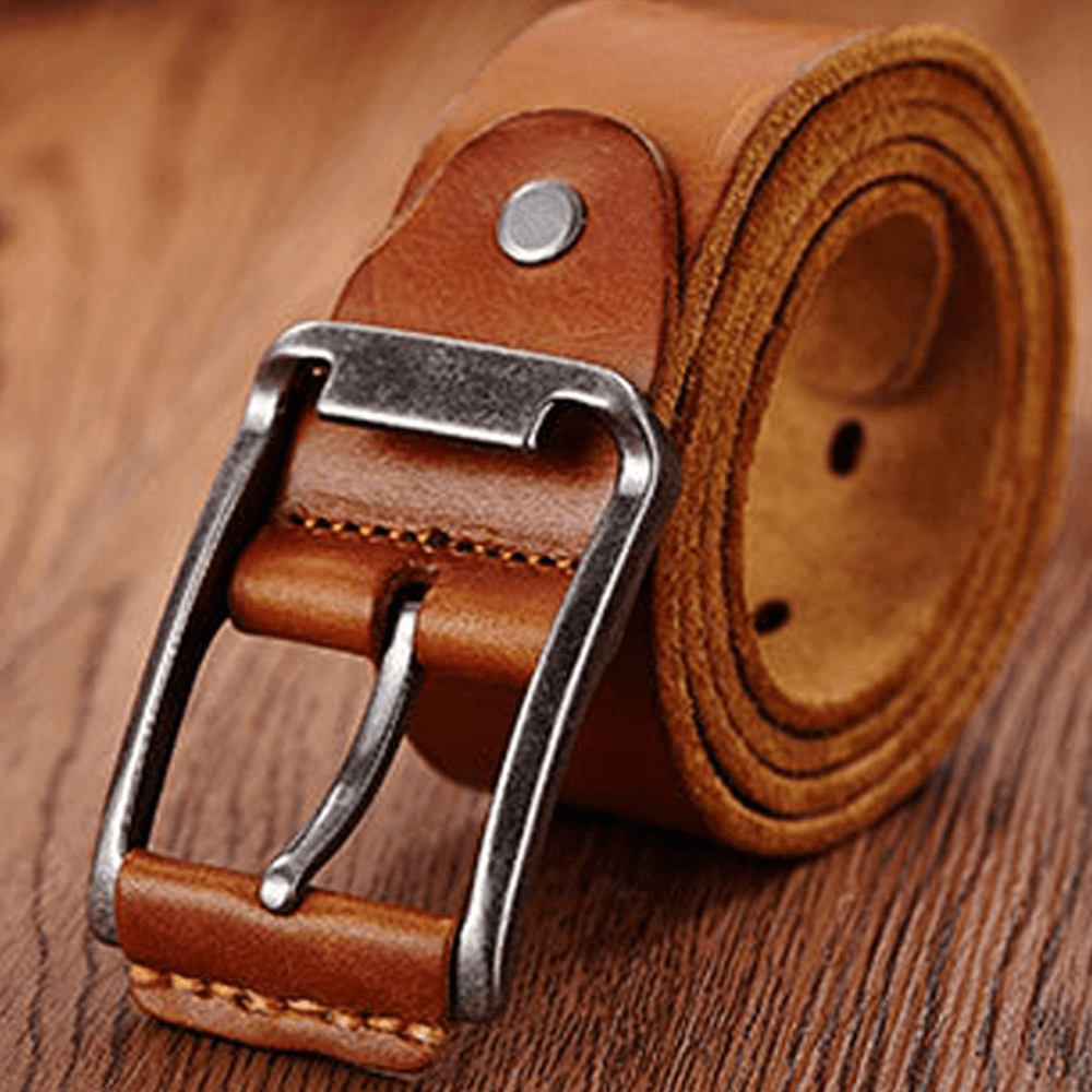 Genuine Leather Men'S Belt Casual Waistband Waist Strap Smooth Pin - MRSLM